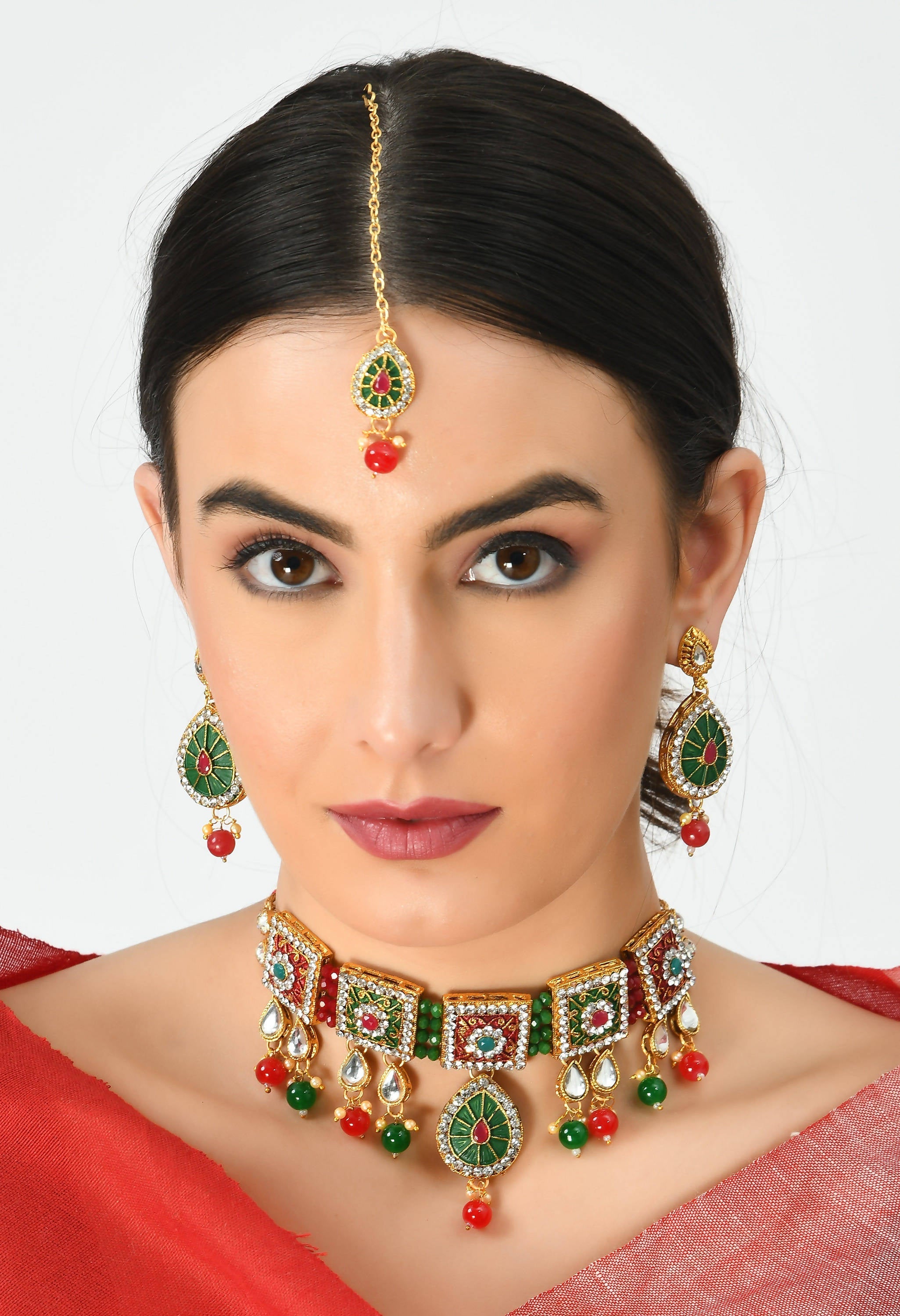 Kamal Johar Gold-Plated Chokar Necklace Multi color with Earring &