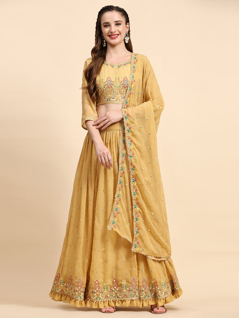 Women's Blue Georgette Embroidered Lehenga Choli With Dupatta