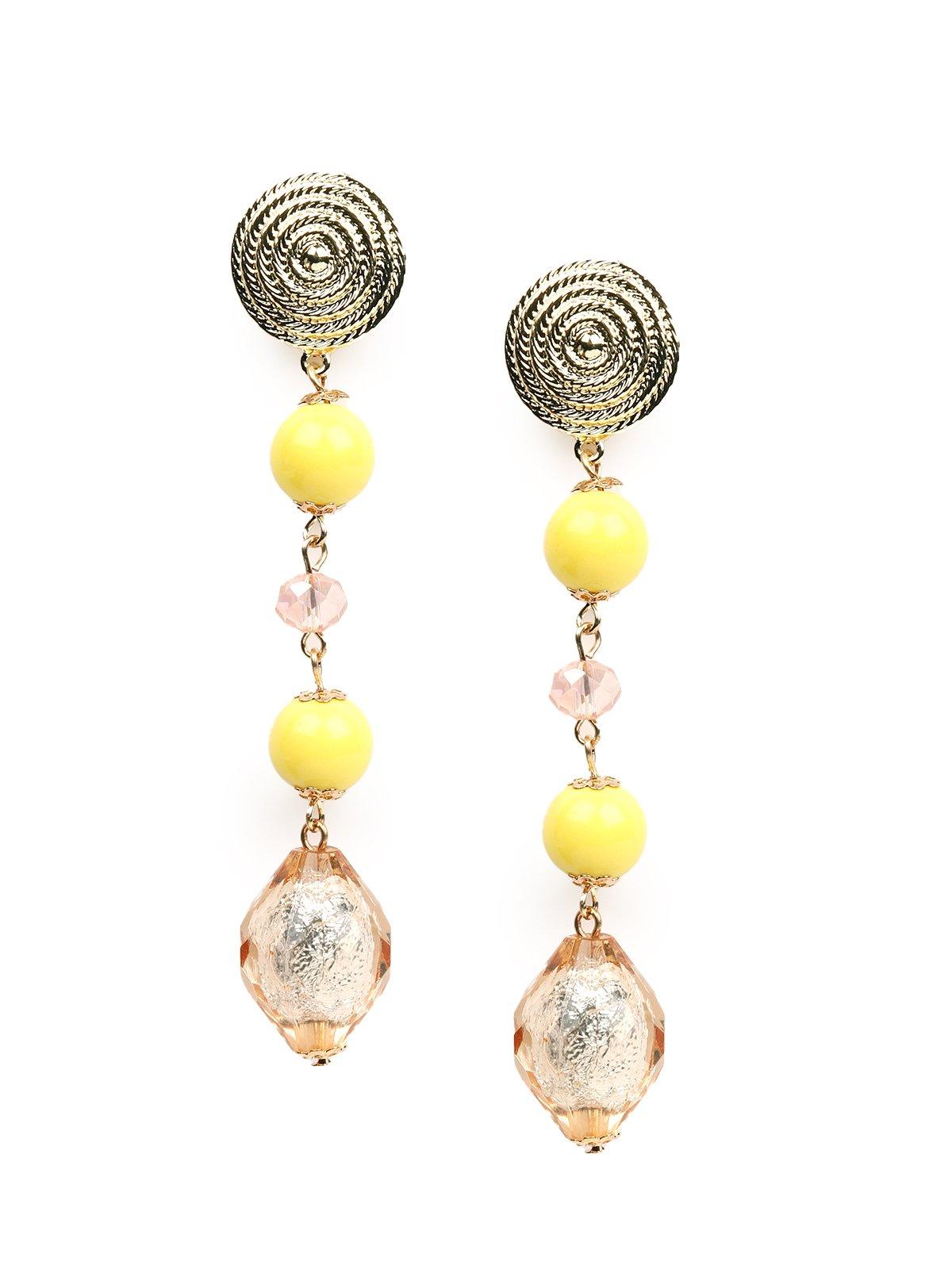 Women's Yellow And Gold Hue Beaded Drop Long Earring