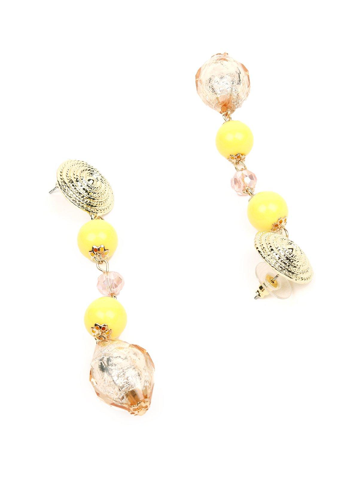 Women's Yellow And Gold Hue Beaded Drop Long Earring