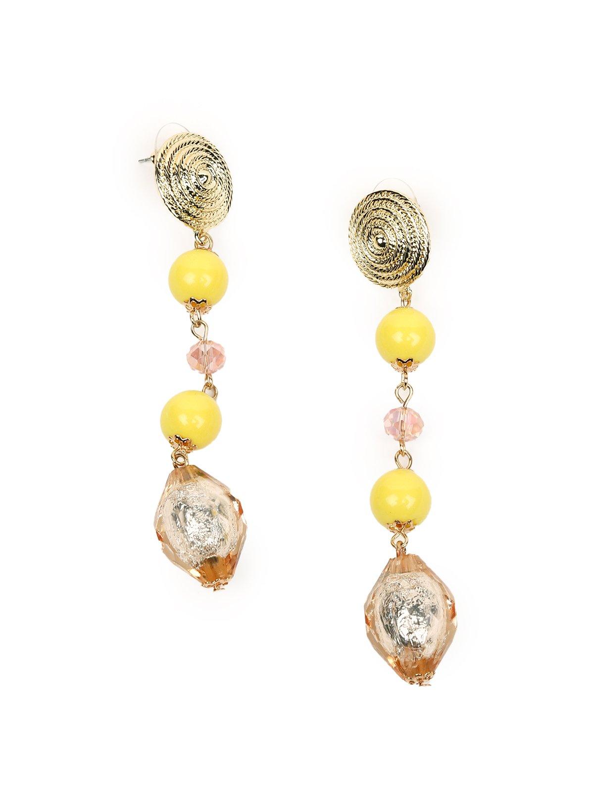 Women's Yellow And Gold Hue Beaded Drop Long Earring