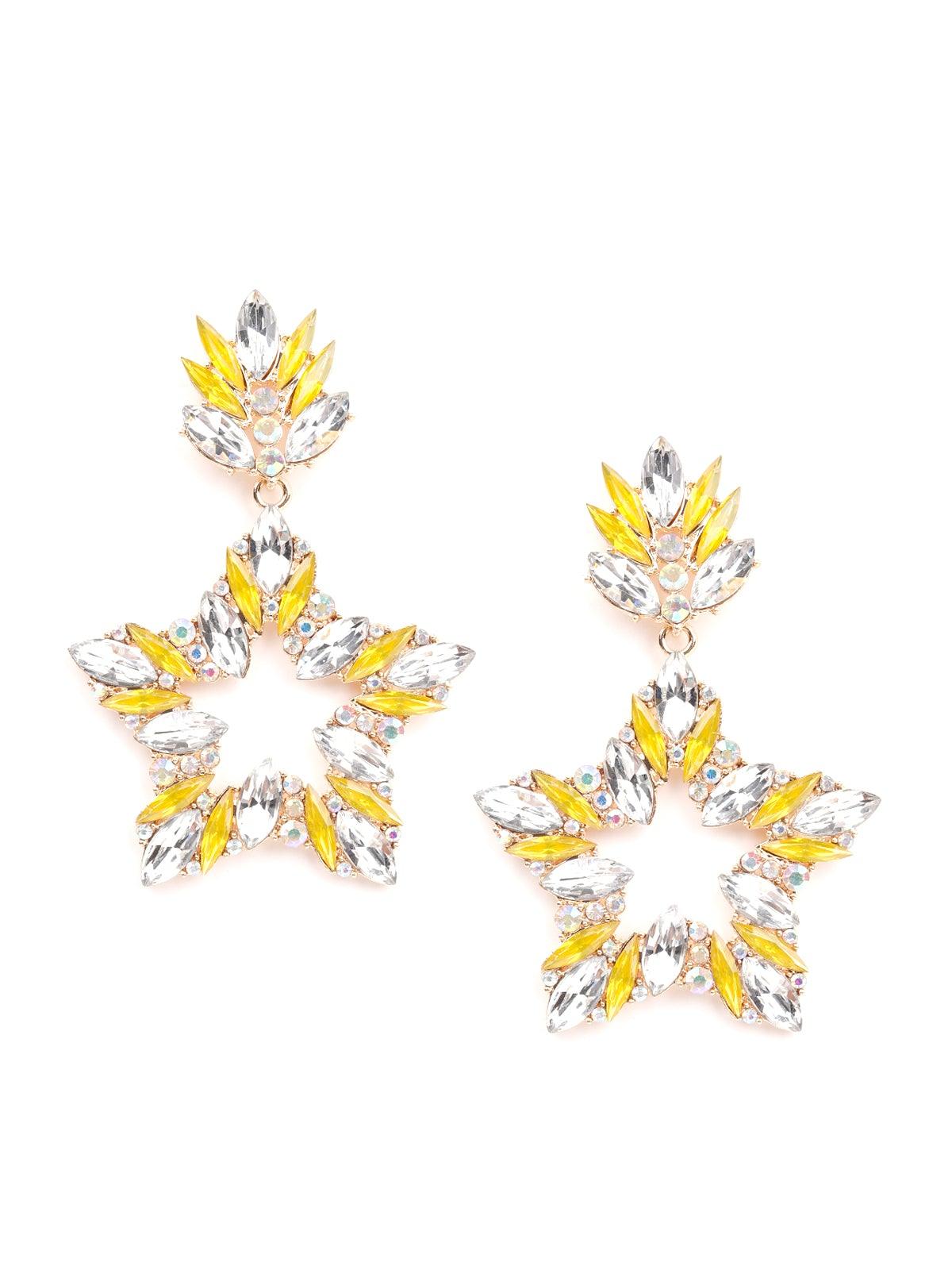Women's Yellow Crystal-Embellished Star-Shaped Drop Earring