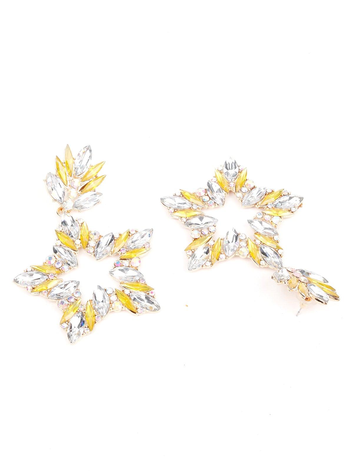 Women's Yellow Crystal-Embellished Star-Shaped Drop Earring