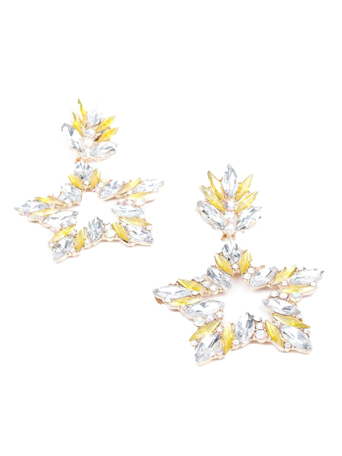 Women's Yellow Crystal-Embellished Star-Shaped Drop Earring