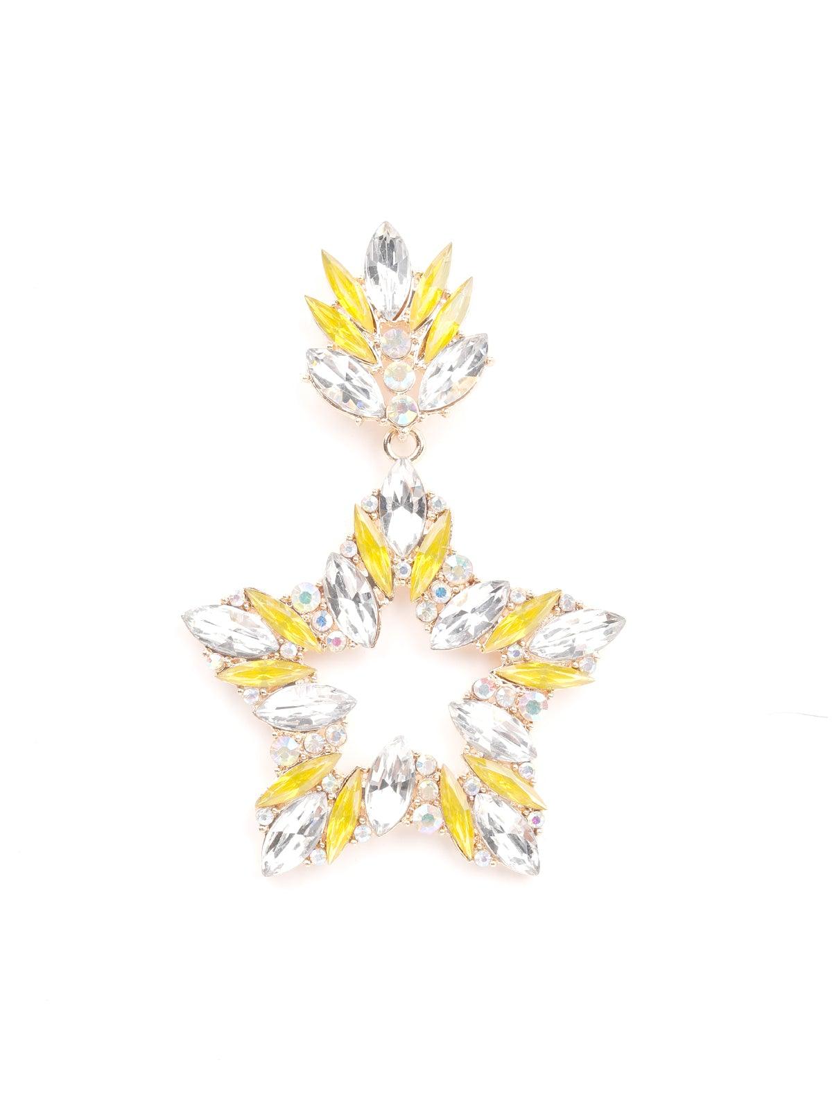 Women's Yellow Crystal-Embellished Star-Shaped Drop Earring