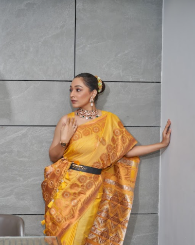Women's Yellow Devika Tussar Silk Copper Zari Woven Saree - TASARIKA