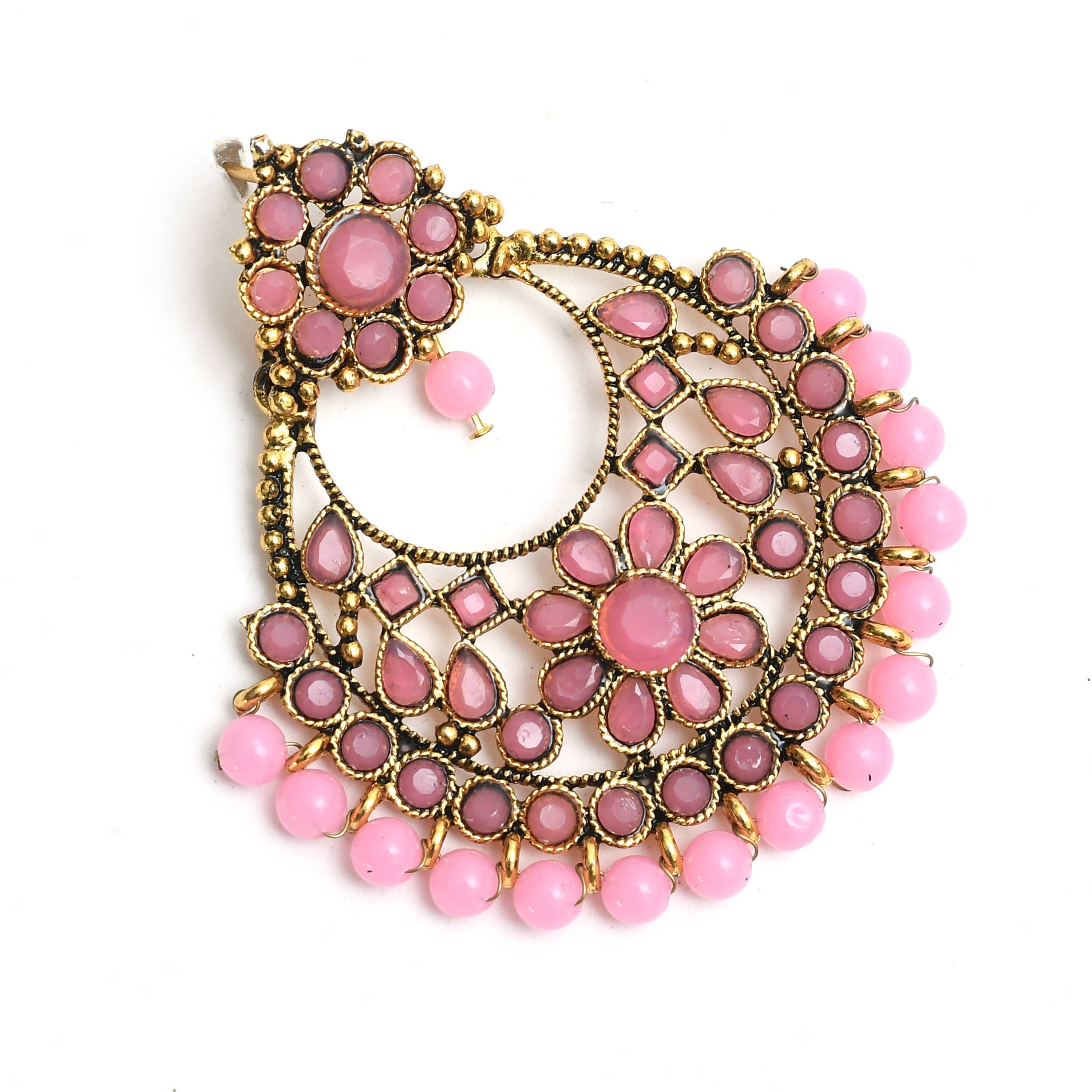Golden and Pink beaded Earrings by Kamal Jo