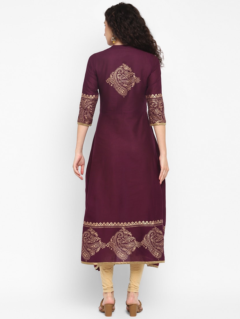 Women's Maroon Mandarin Neck Printed Anarkali Kurta - Taantav