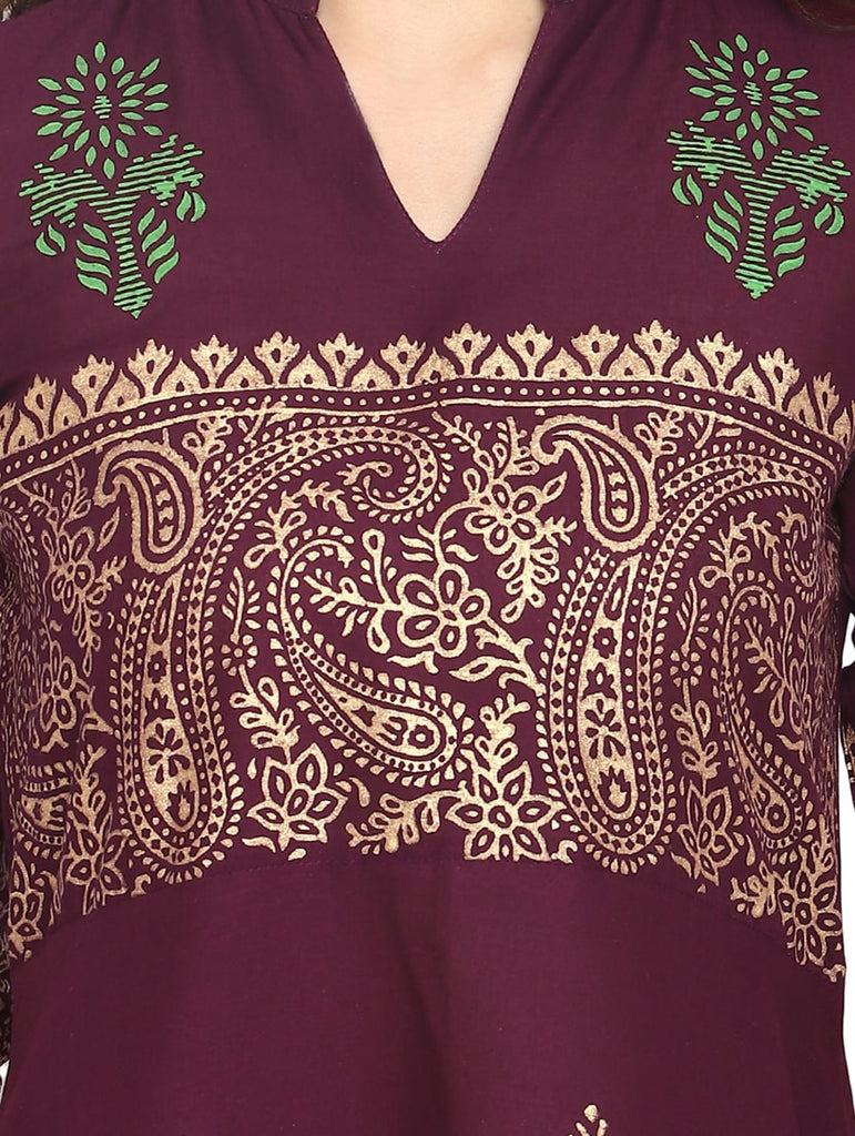 Women's Maroon Mandarin Neck Printed Anarkali Kurta