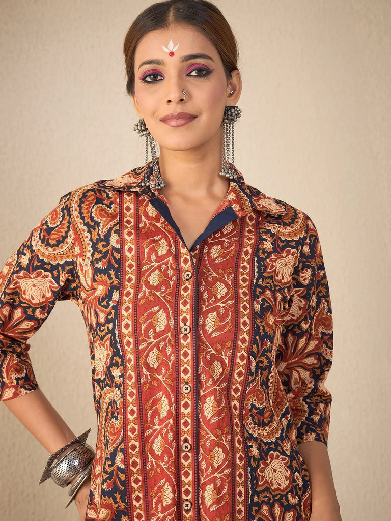 Women's Rust Paisley print Hi-Low Co-ord Set