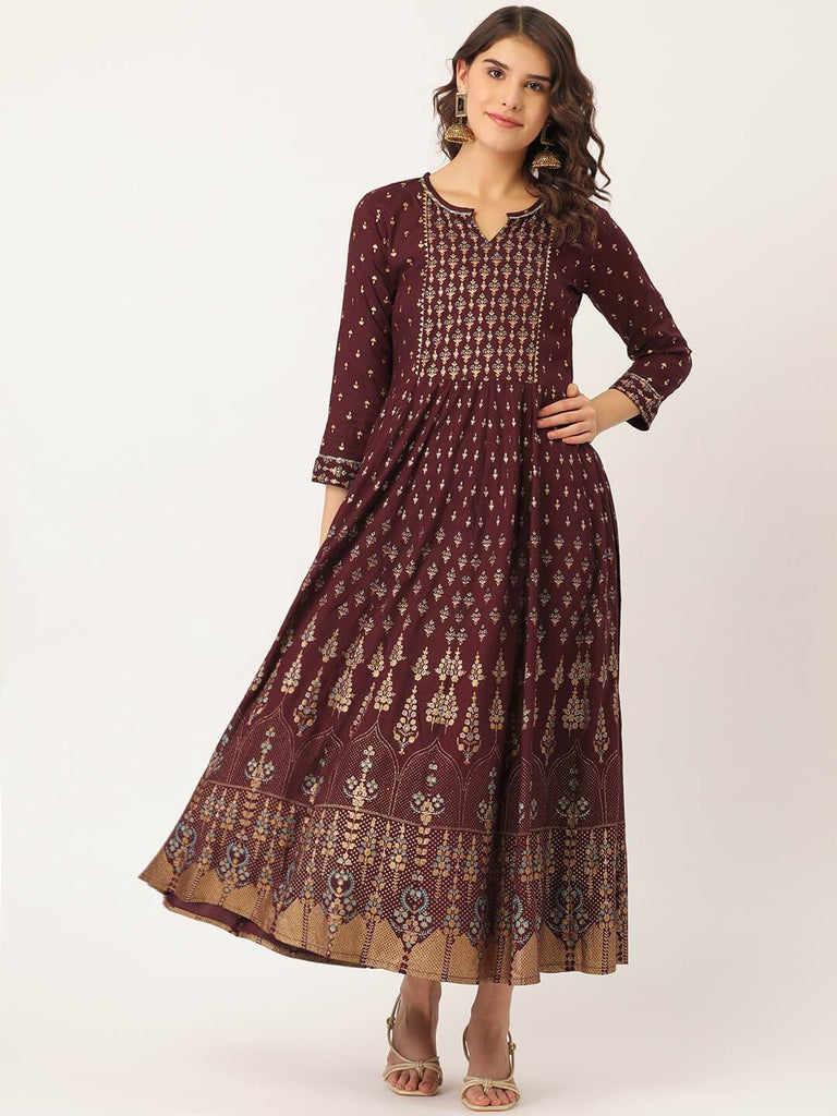 Women's Rayon Gold Printed & Gota Work Anarkali Kurta