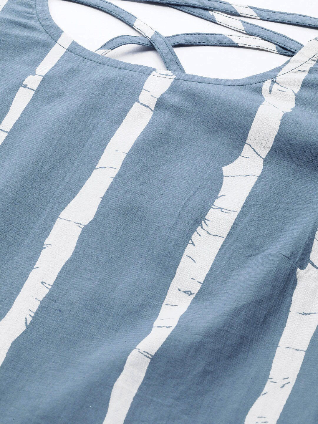 Women's  Blue & White Striped Ruffled A-Line Top - AKS