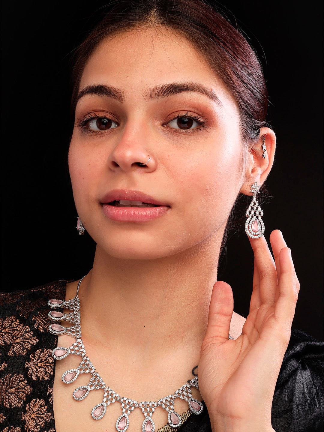 Women's Fashionable Cubic Zirconia Multi Tear Drop Necklace Set for Parties - StileAdda