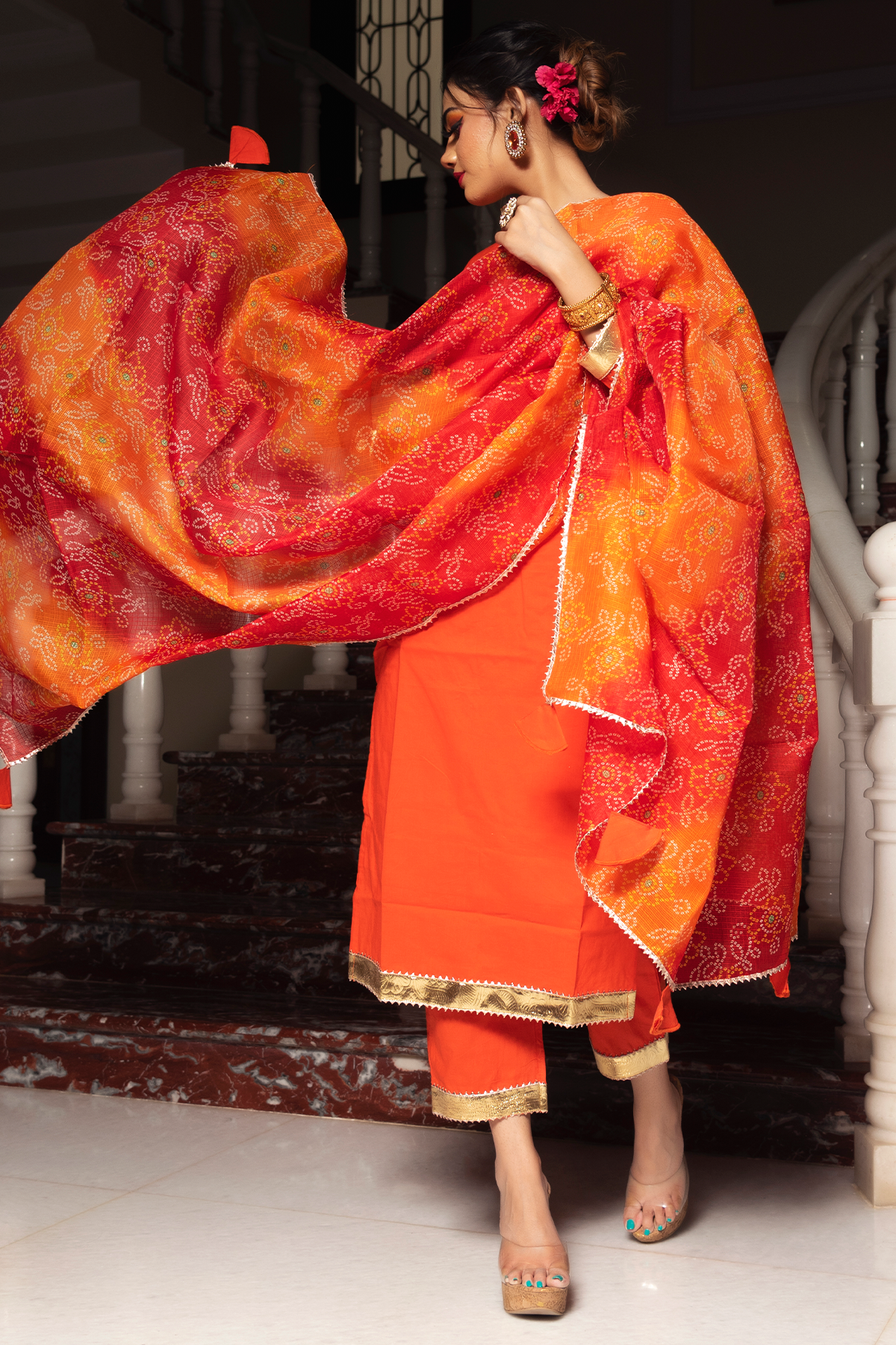 Women's BLOOM ORANGE COTTON SUIT SET - Pomcha Jaipur