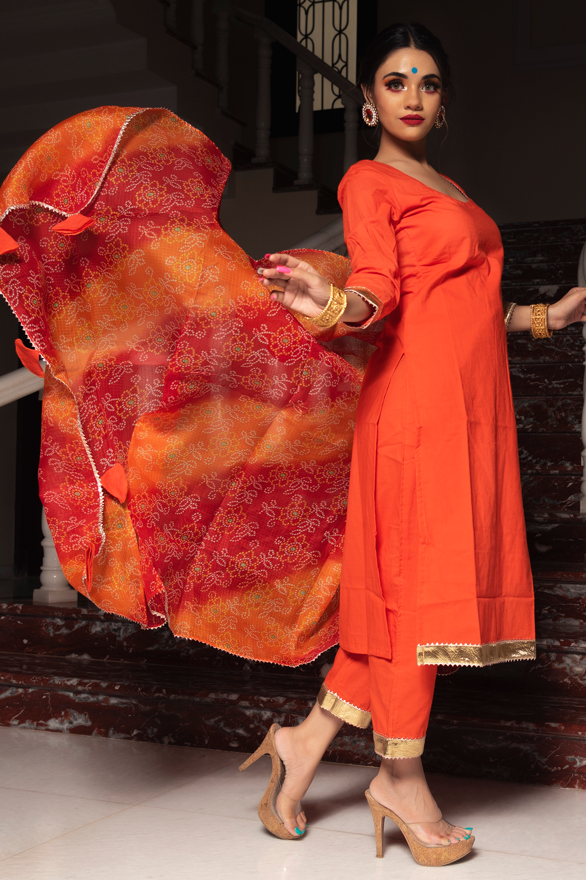 Women's BLOOM ORANGE COTTON SUIT SET - Pomcha Jaipur