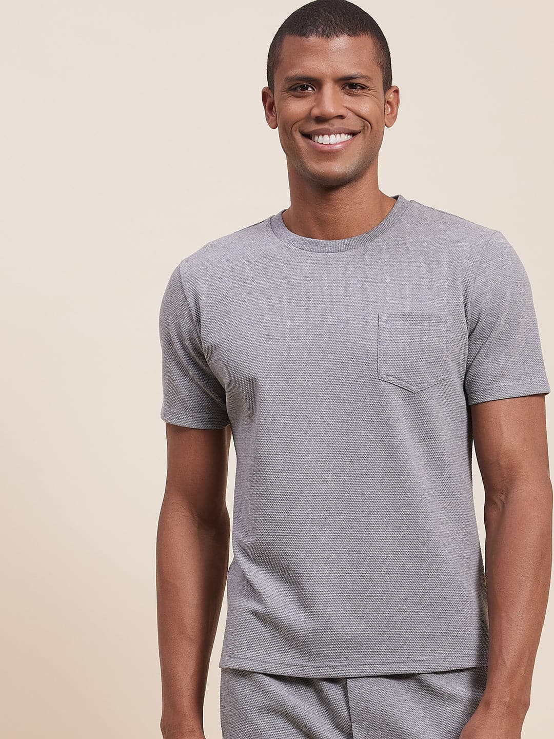 Men's Grey Melange Slim Fit Pocket T-Shirt - LYUSH-MASCLN