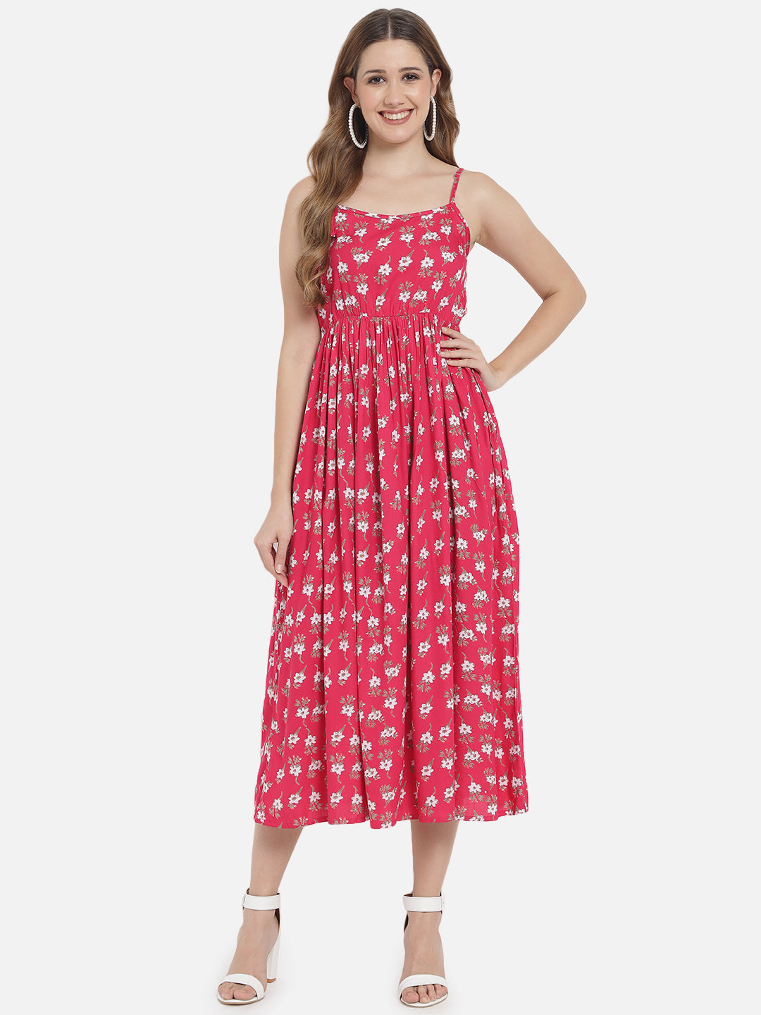Women's Red Floral Printed long Maxi Dress  - Meeranshi