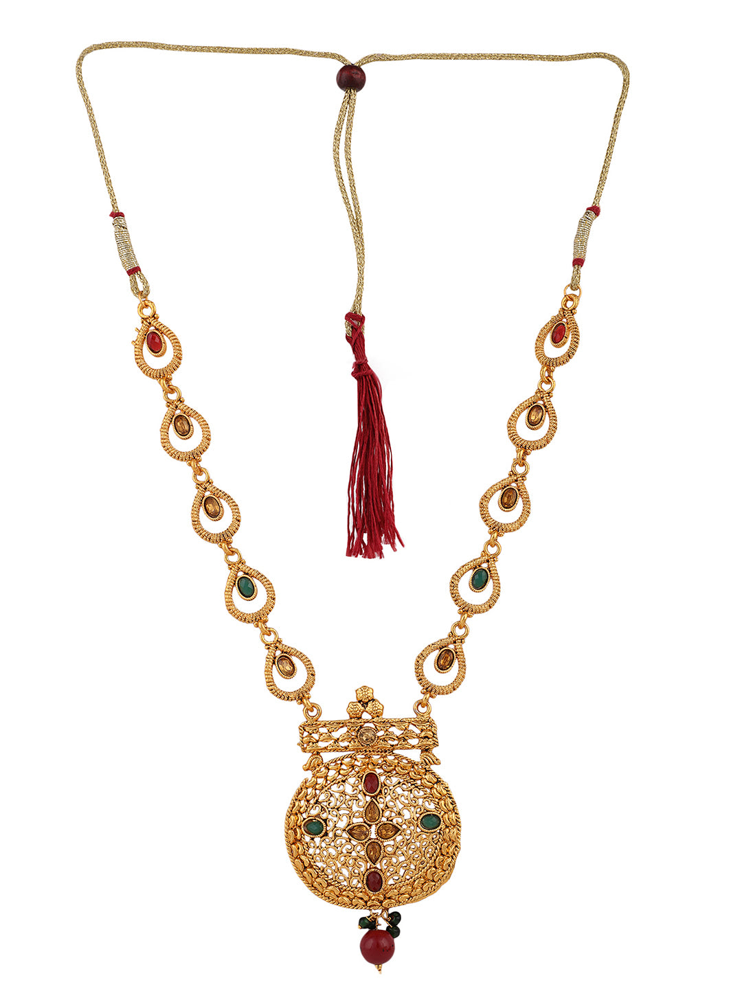 Women's Traditional Gold Plated Stone And Pearl Brass Necklace With Earring - Anikas Creation