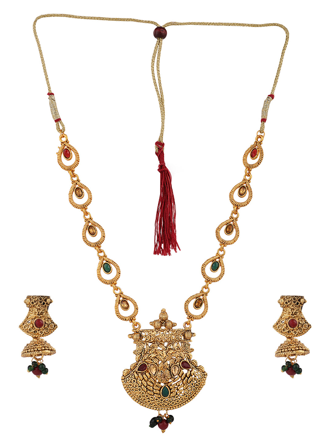 Women's Gold Plated Traditional Stone And Pearl Brass Necklace With Earring - Anikas Creation
