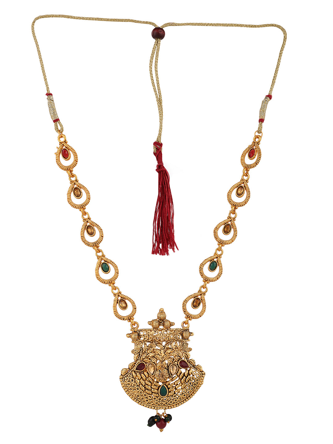 Women's Gold Plated Traditional Stone And Pearl Brass Necklace With Earring - Anikas Creation