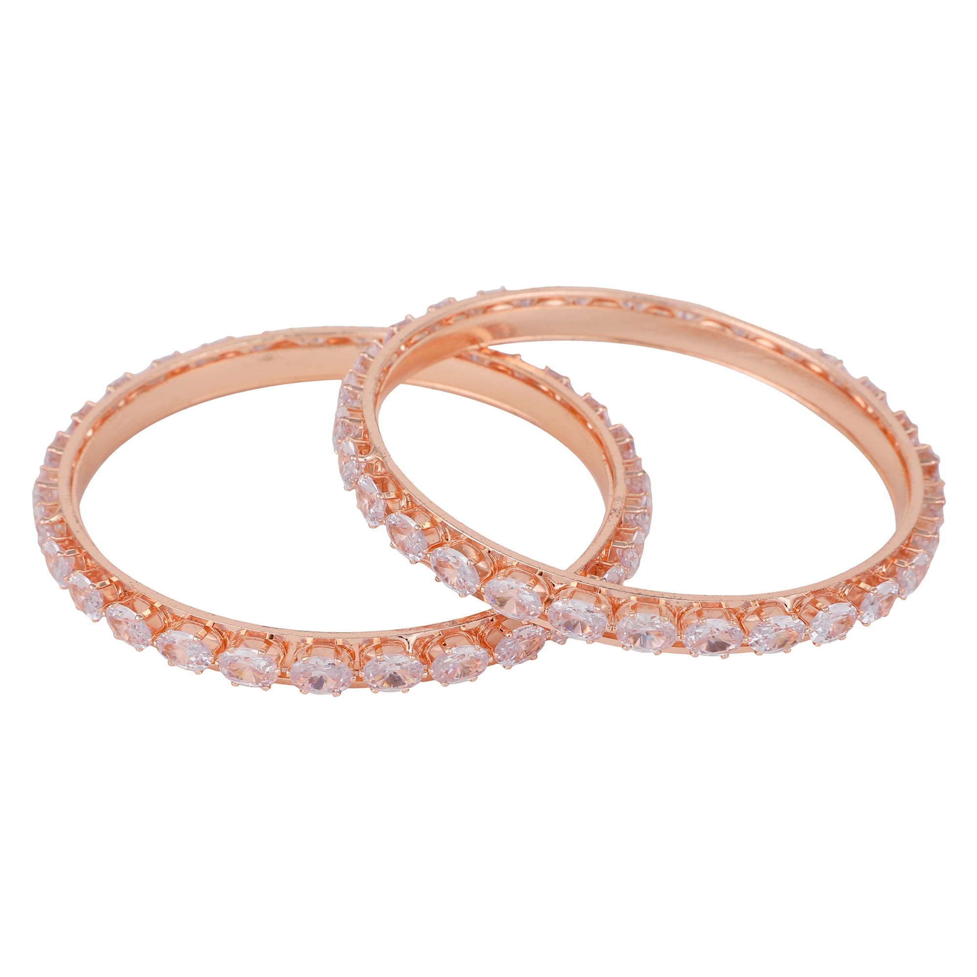 Women's Pack Of 2 Rose Gold-Plated White Ad Studded Bangle - Anikas Creation