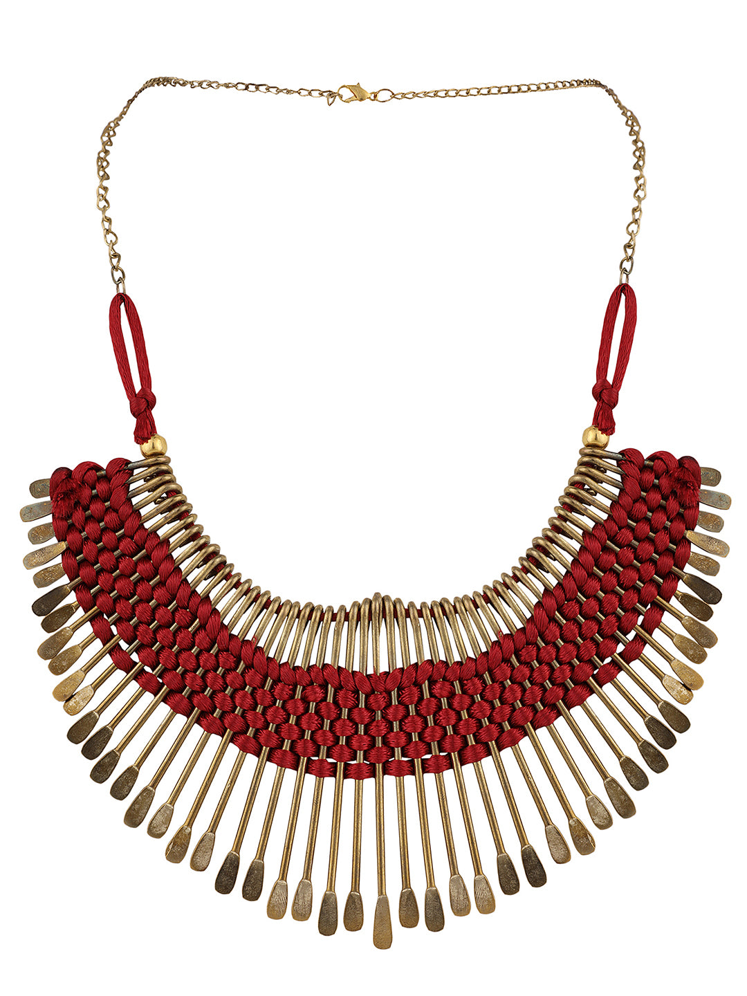 Women's Stylish Gold Plated Thread Work Designer Red Necklace - Anikas Creation