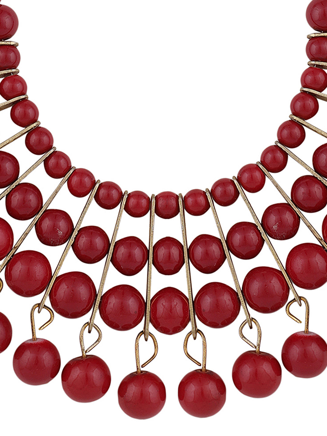 Women's Designer Red Bead Stacked Gold-Plated Collar Necklace - Anikas Creation