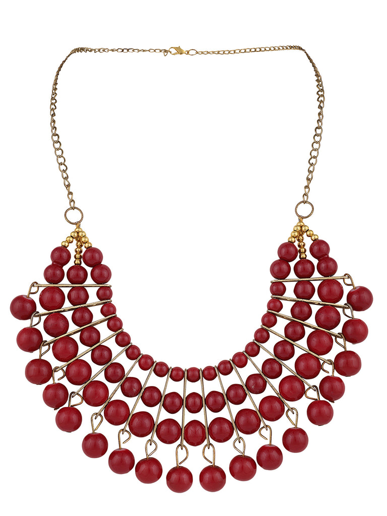 Women's Designer Red Bead Stacked Gold-Plated Collar Necklace