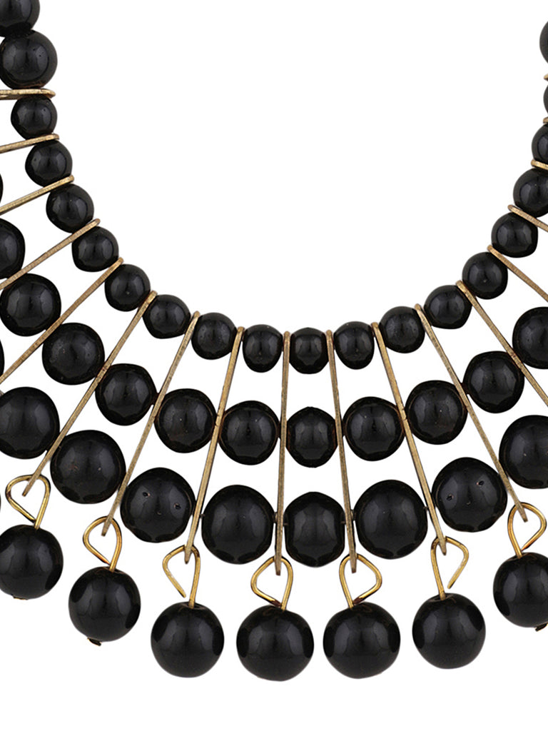 Women's Designer Black Bead Stacked Gold-Plated Collar Necklace