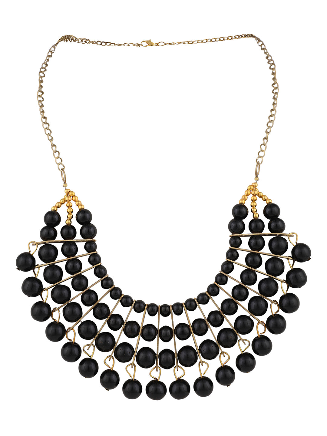 Women's Designer Black Bead Stacked Gold-Plated Collar Necklace - Anikas Creation