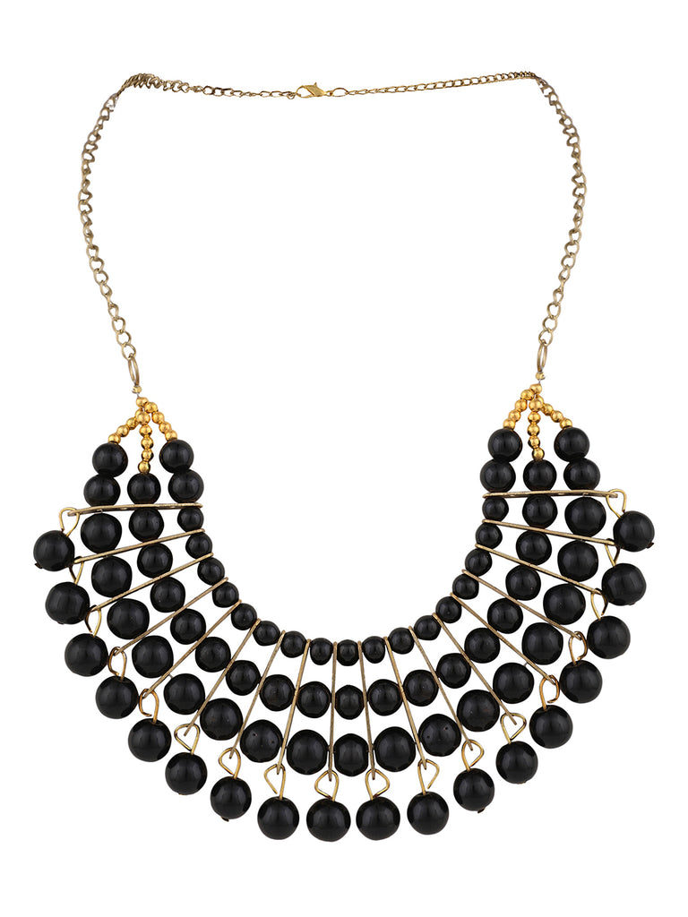 Women's Designer Black Bead Stacked Gold-Plated Collar Necklace