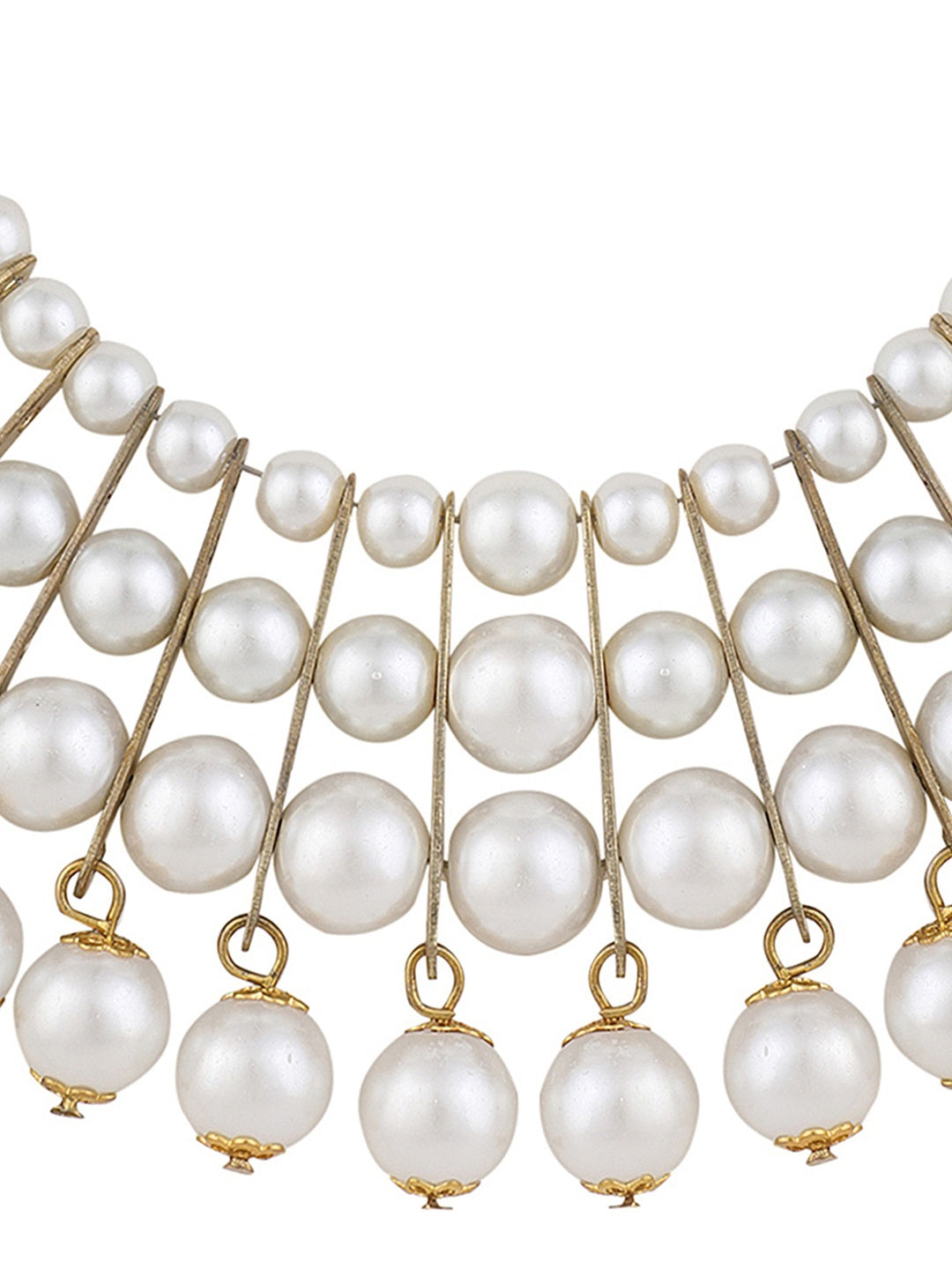 Women's Designer White Bead Stacked Gold-Plated Collar Necklace - Anikas Creation
