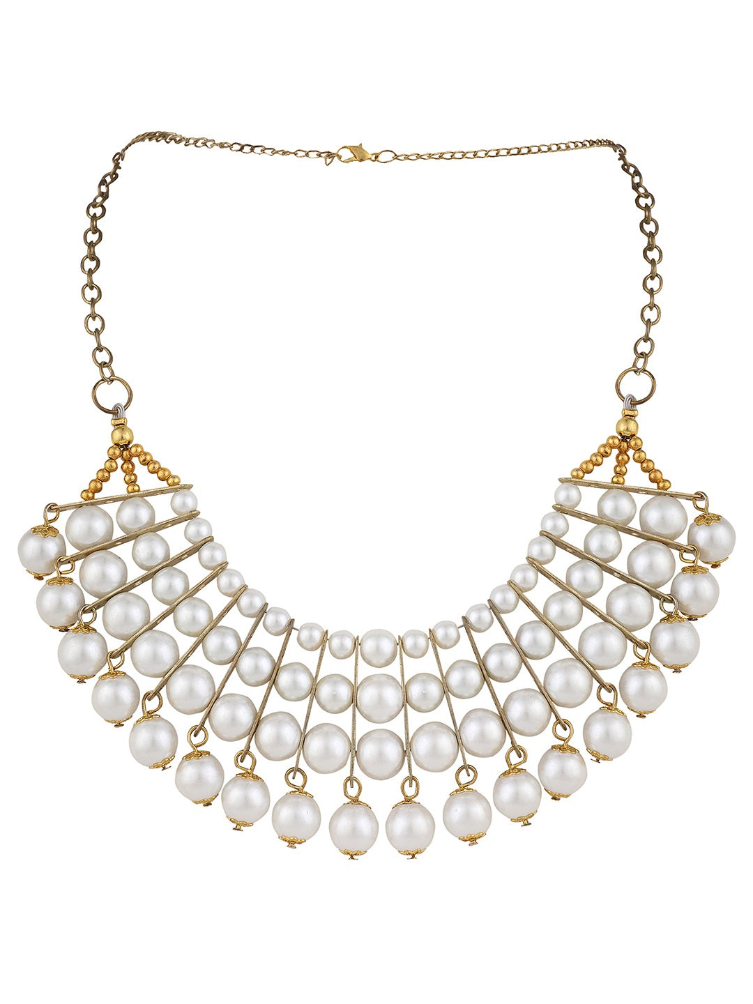 Women's Designer White Bead Stacked Gold-Plated Collar Necklace - Anikas Creation