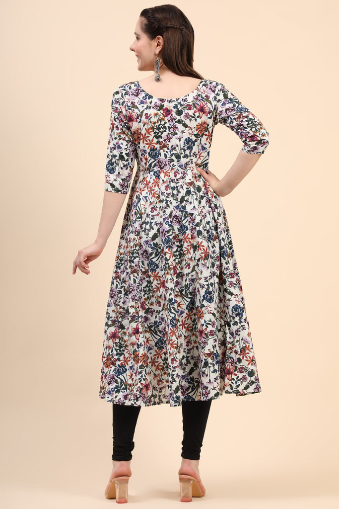 Women's Floral Print Poplin Anarkali With Pintucks At Yoke