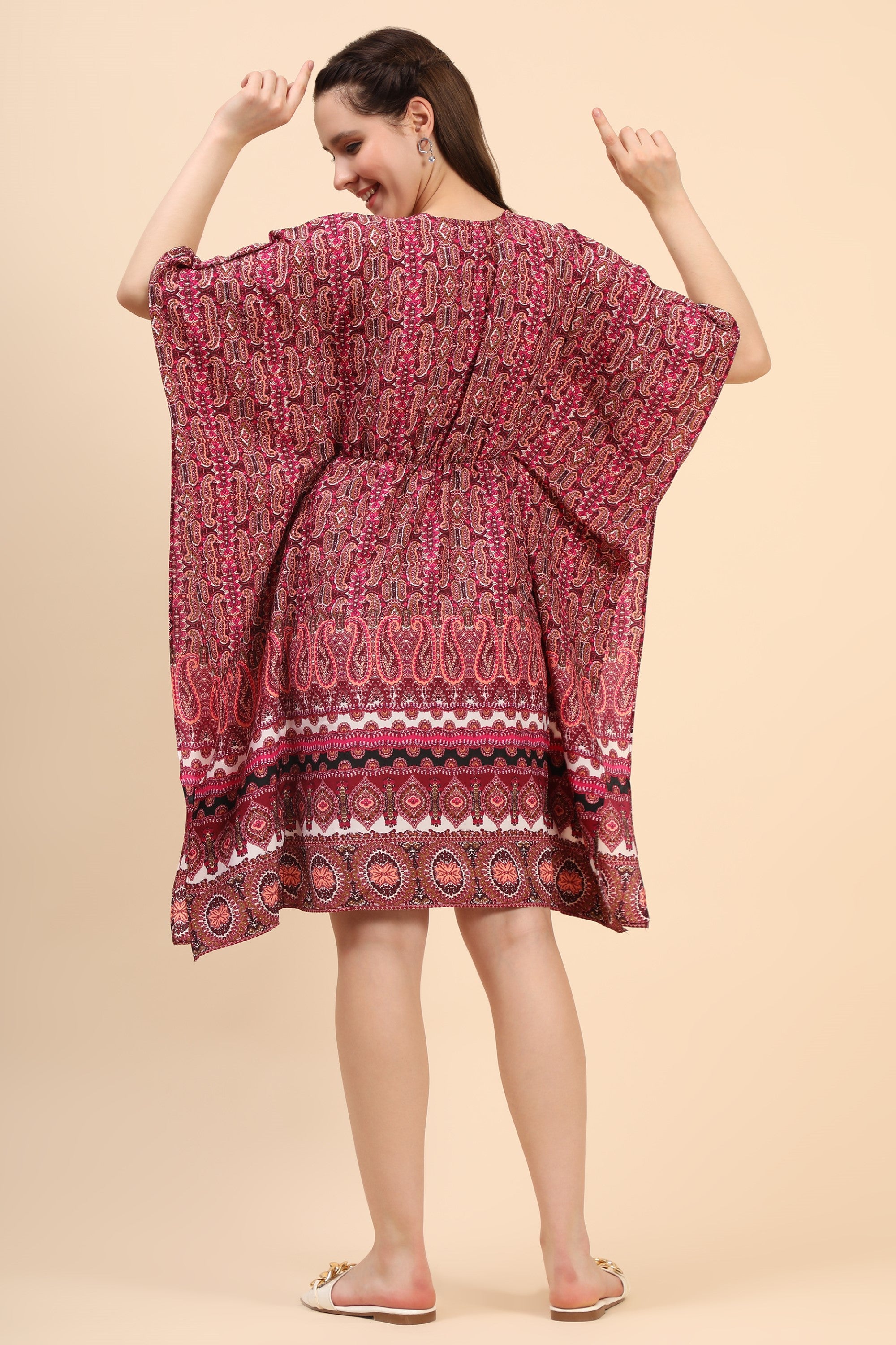 Women's Printed Short Kaftan In Crepe  - MIRACOLOS by Ruchi