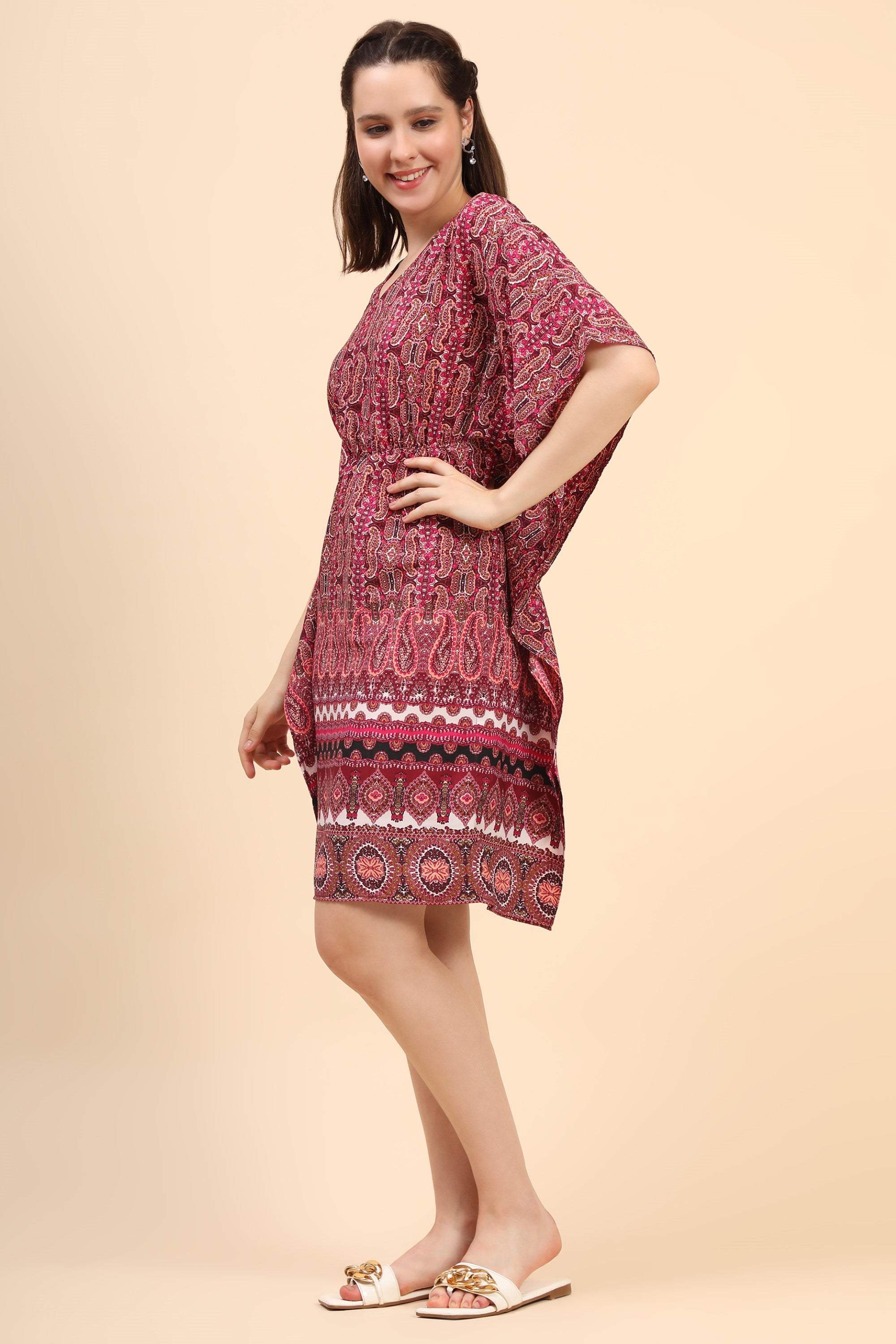 Women's Printed Short Kaftan In Crepe  - MIRACOLOS by Ruchi