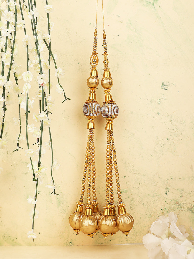 Women's wedding Handmade Hanging bridal heavy Gold Tassels Lehange Fancy Beautiful Pair of Latkans
