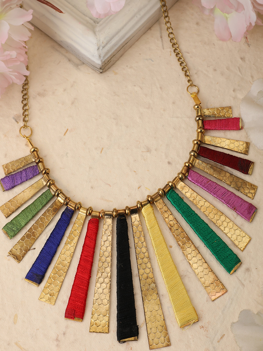 Women's Stylish Gold Plated Thread Work Designer Multi Colour Necklace - Anikas Creation