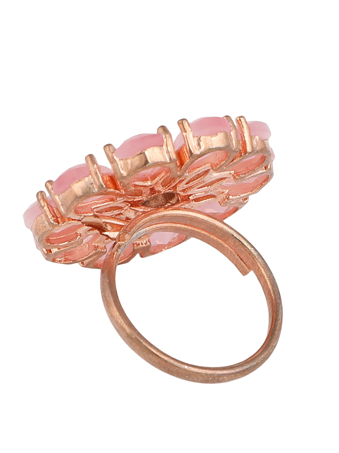 Women's Pink Gold-Plated Ad-Studded Hand Crafted Adjustable Finger Ring - Anikas Creation