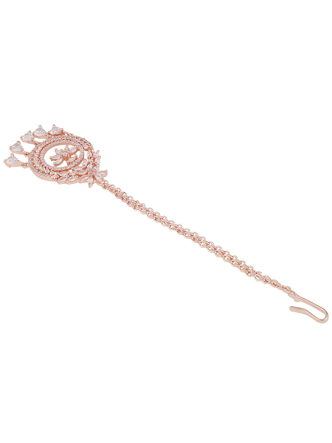 Women's Rose Gold-Plated Ad-Studded Hand Crafted Maangtikka - Anikas Creation