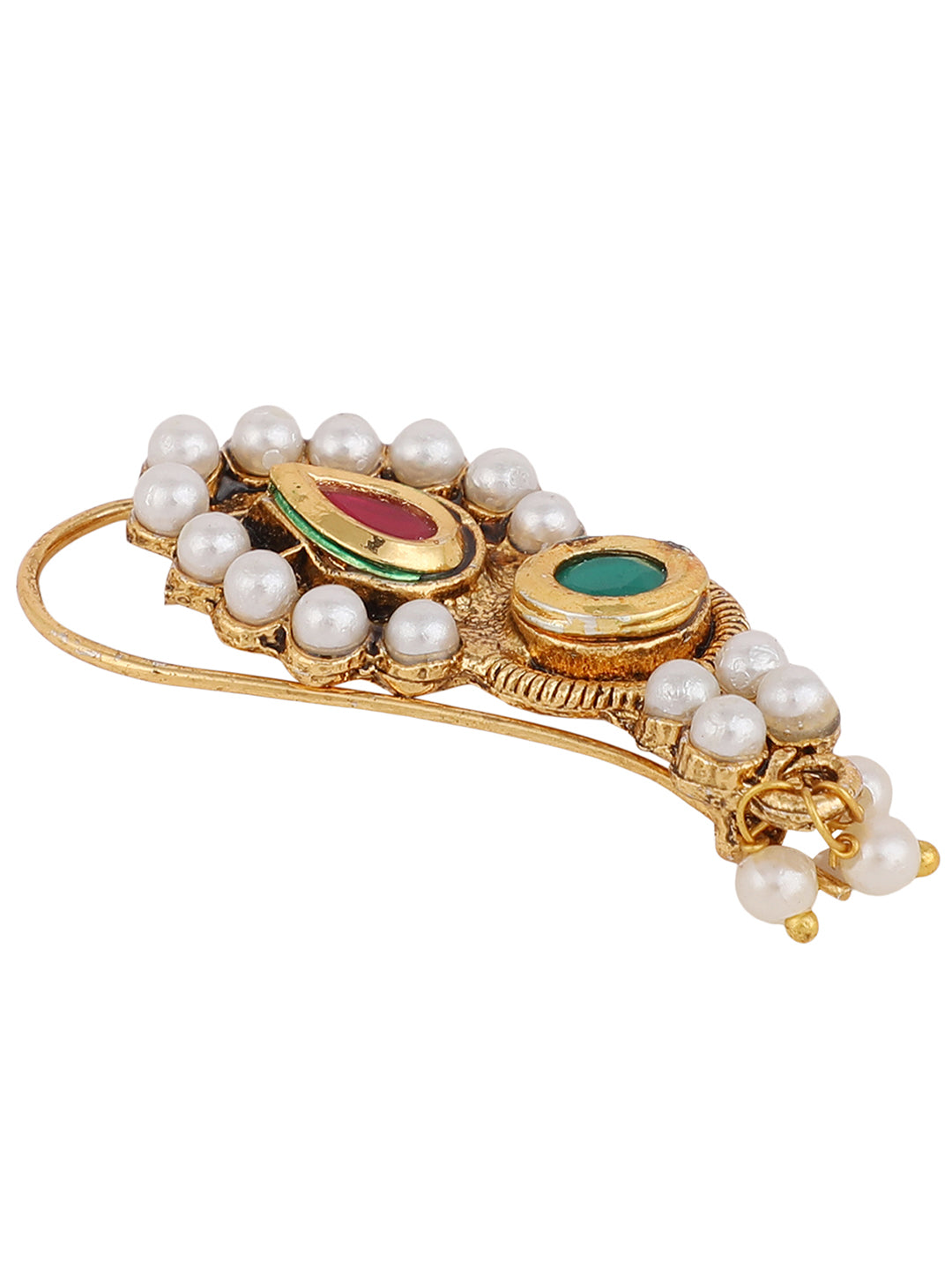 Pearl Maharashtrian Nath Nose Pin For Women By Anikas Creation