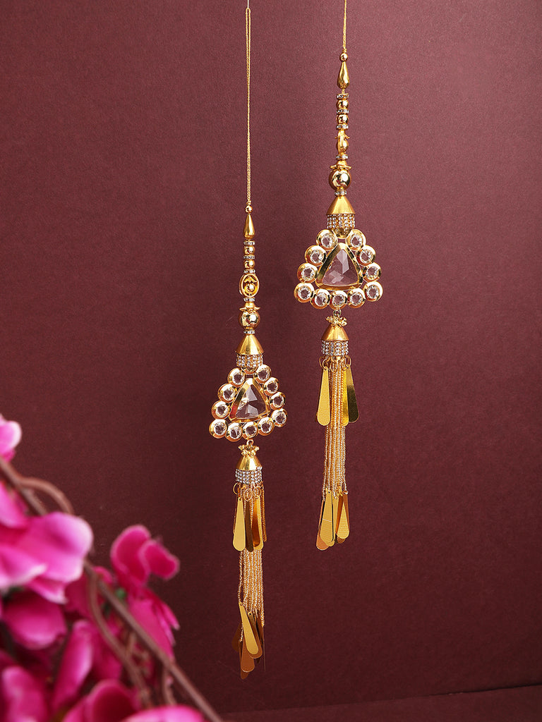 Women's wedding Handmade Hanging bridal heavy Gold Tassels Lehange Fancy Beautiful Pair of Latkans