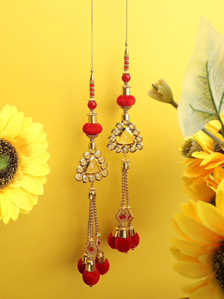 Women's wedding Handmade Hanging bridal heavy Red Tassels Lehange Fancy Beautiful Pair of Latkans