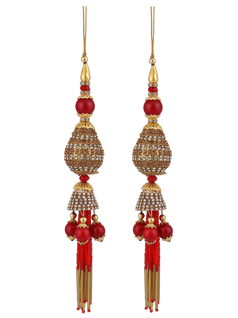 Women's wedding Handmade Hanging bridal heavy Red Tassels Lehange Fancy Beautiful Pair of Latkans