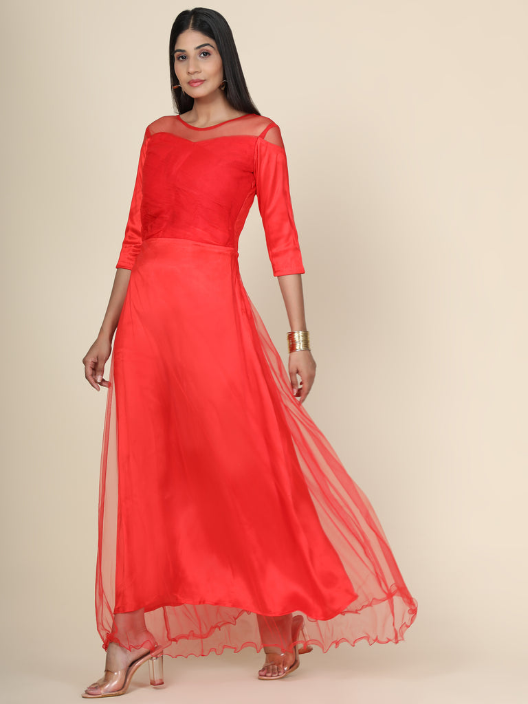 Women's Pleat Draped Red Gown