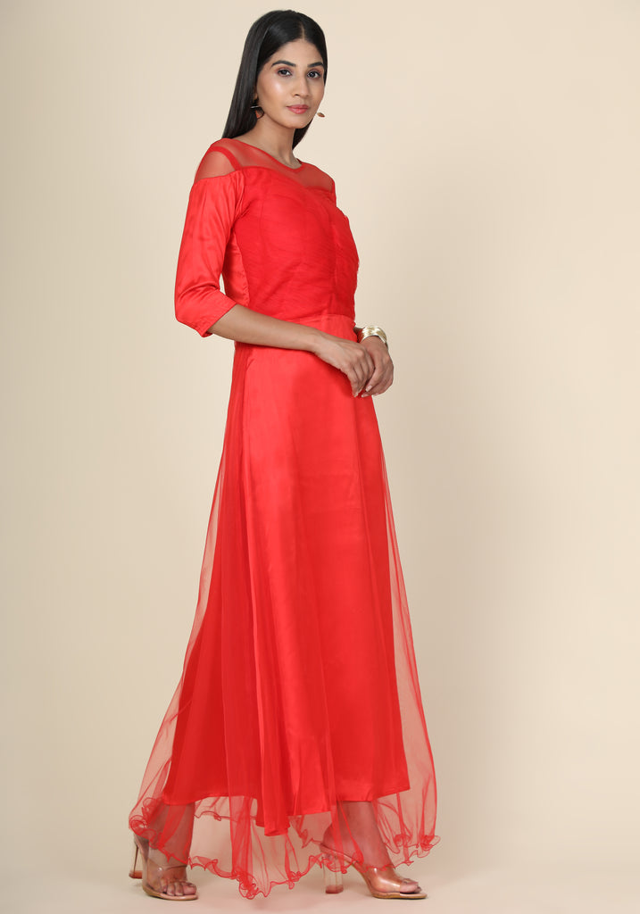Women's Pleat Draped Red Gown