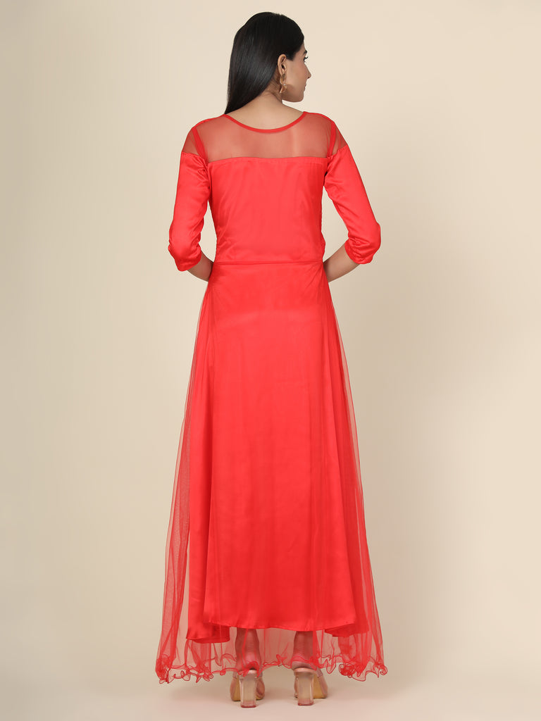 Women's Pleat Draped Red Gown