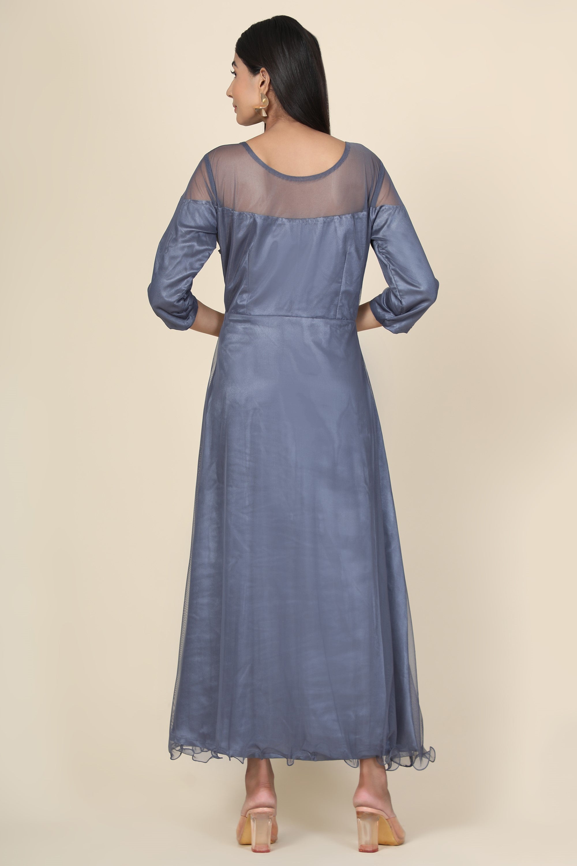 Women's Pleat Draped Grey Gown - MIRACOLOS by Ruchi