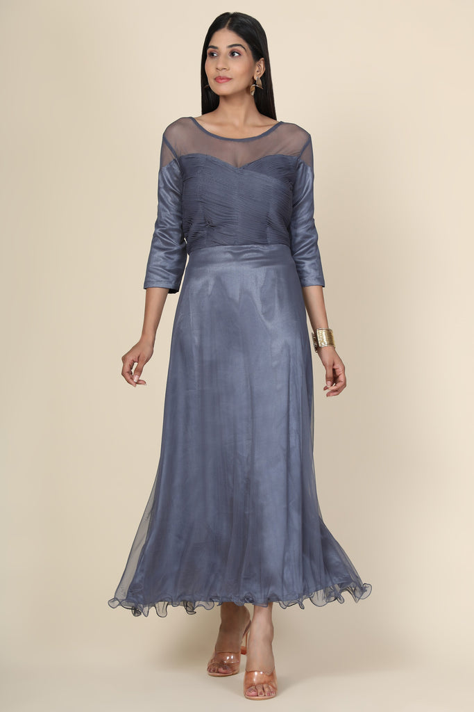 Women's Pleat Draped Grey Gown