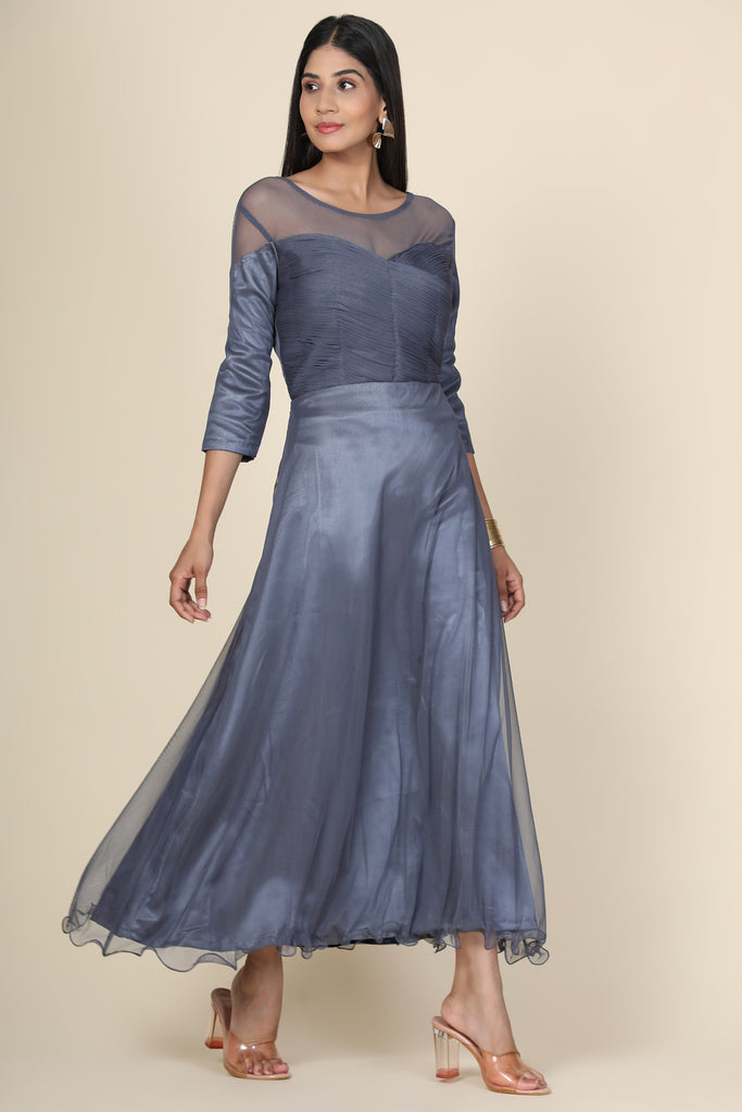 Women's Pleat Draped Grey Gown